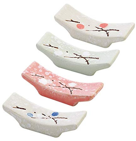ASDUU 4pcs Ceramic Japanese Style Chopsticks Knife Spoons and Forks Rest Set, Sushi Chopsticks Pillow Table Decoration, White Porcelain Classical Snowflake Dinner Tableware