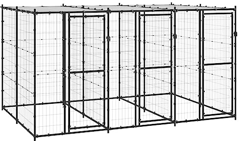 vidaXL Hundgård för utomhusbruk med tak 7,26 m², hundhus, hundburar, inhägnad, hundbur, hundstaket, inhägnader, hundstaket, hundgård, hundgårdar