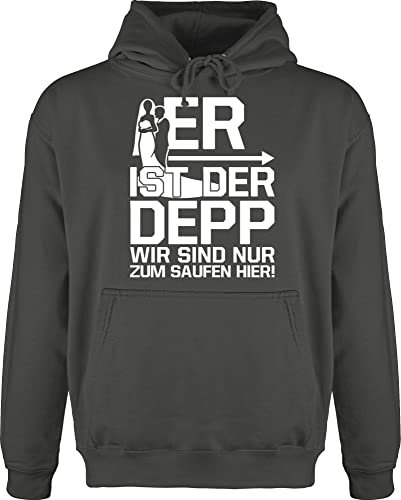 Hoodie Herren Pullover Männer - Junggesellenabschied - Er ist der Depp wir sind nur zum Saufen hier I JGA - L - Anthrazit - jungesellenabschied groomsmen jungesselnabschied heiratet polterabend