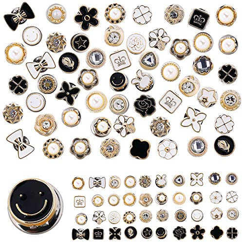 Prasacco 80 Stück Knöpfe Ohne Nähen, Brosche Pins Abnehmbar Instant Niedliche Emaille Anstecknadeln für Hemd Jean Mantel Kleid Kleidung Pullover DIY Dekoration (Stil 1)