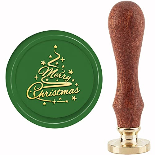 craspire Wachs-Siegelstempel Frohe Weihnachten Weihnachtsbaum-Siegelstempel 30 mm/1.18 Zoll Abnehmbarer Messingkopf-Siegelstempel Mit Holzgriff, Einladungen, Grußkarten