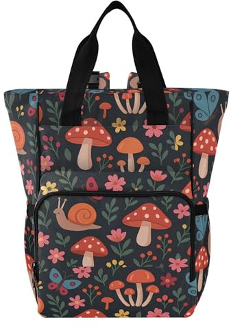 linqin Blöjväska ryggsäck, svamp med sniglar multifunktionell reseryggsäck moderskap skötväska, stor unisex babyväska tygväska