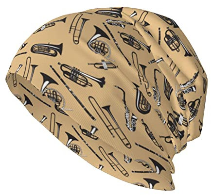 Oudrspo Musical French Horn Pattern Hat Adult Skull Cap Warm Slouchy Knit Hat Headwear Creative Gift for Men Women Black