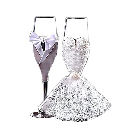 Bicchieri da vino per champagne da 198,4 g per sposi e sposi per tostatura, regali di nozze, regali di coppia, decorazioni di nozze (p)