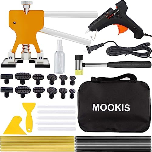 Mookis Dellen Reparaturset Auto Dent Removal, 34PCS Ausbeulwerkzeug mit Goldener Abzieher, Tragbare Tasche und Hammer für Reparatur von Karosseriebeulen