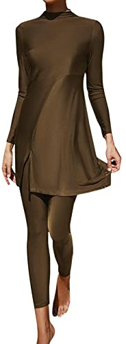 Générique Femmes été Burkini maillots de bain femme deux pièces ensemble maillot de bain à manches longues plage maillot de bain avec plis Bikini Blanc