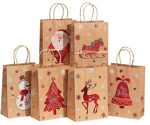 24 Stück Weihnachten Geschenk-Taschen mit Griff, Weihnachten Kraft Geschenk-Taschen, Papier kleine Geschenk-Tasche Kraft Weihnachten Taschen Urlaub Weihnachten Goody Bags für Xmas