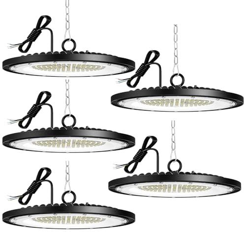 5 PCS 150W UFO LED Lámpara de Alta Bahía,20000LM Focos Led Interior Techo,6500K LED Iluminación de Almacén,IP65 Impermeable Campana Industrial Para Patio,Garaje,Fábrica,Taller lámparas de iluminación