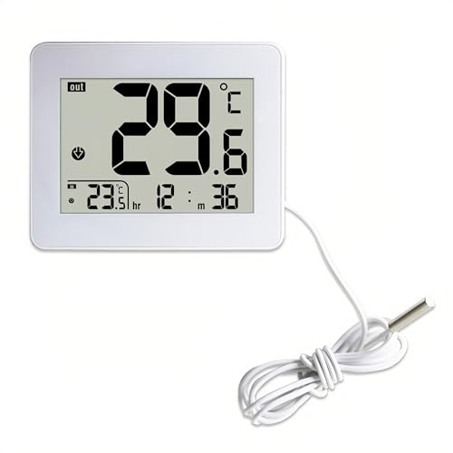 Lancoon Thermomètre Numérique Intérieur Extérieur avec Ecran LCD HD, Max/Min, Mesure la Température de l'Eau de la Baignoire avec Sonde Etanche pour Salle de Bain Chambre à Vivre