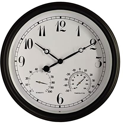 Sharplace Garten-Wanduhr, Wetterfest, Temperaturanzeige, Luftfeuchtigkeitsmesser, Veranda, 38 cm