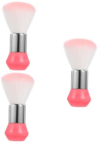FRCOLOR Lot de 3 brosses de coiffeur Brosse de nettoyage pour coiffeurs Barbier Plumeau Brosse de cou pour couper les cheveux Brosse de coupe Rose Laine de nylon Fournitures de coiffure dédiées