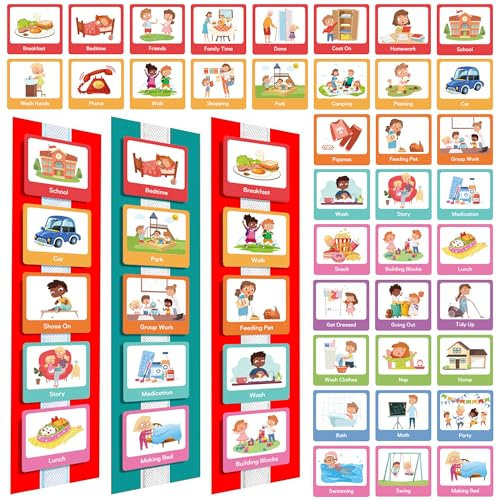 CXAFQ Visual Timetable Children Daily Routine Chart, Autism Learning Resources, Learning Aids Tool for ADHD, Autism,Chore for Kids, Calendar Pocket, Home School Preschool for Boys Girls.