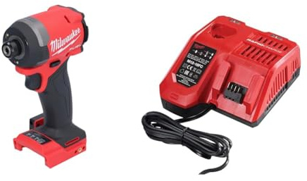 Milwaukee 2953-20 18V Lithium-Ion Brushless Cordless 1/4'' Hex Impact Driver (Bare Tool), Red & M12-18FC M12-M18 Multi Fast Charger, 230 V, One Size