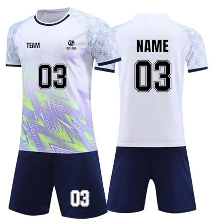 Generisch Trikot mit Eigenem Namen & Nummer & Logo, Trikot Personalisiert Kinder, Fußball Trikots Shorts Set für Kinder/Erwachsene, Fussball Jersey Trainingsanzug für Junge Herren
