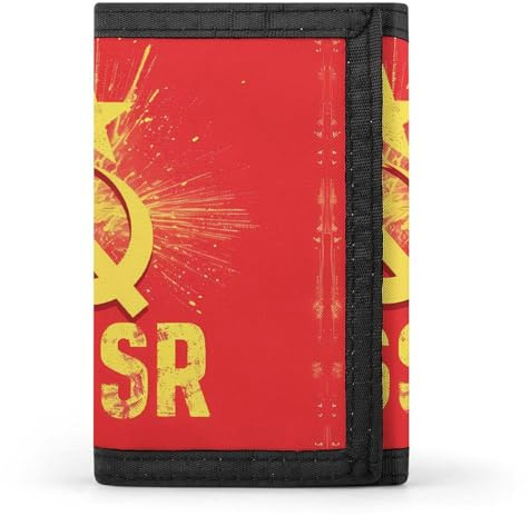 Portafoglio casual da uomo con falce martello stella rossa URSS minimalista triplo portafoglio porta carte d'identità portamonete