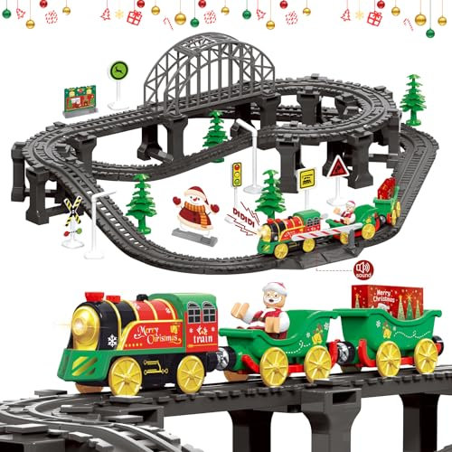 LZDMY Train Electrique Noel Enfants à partir de 3 Ans, Circuit de Voitures Arbre de Noël Train avec Rails Voiture Set Jeu pour Enfants Garçon Fille Noël Cadeau d'anniversaire