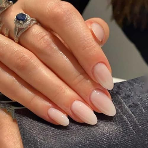 Ceboic 24 Stück Nägel Zum Aufkleben Mandel Kurz, French Kunstnägel Press on Nails Nude Farbverlauf Künstliche Nägel, Acryl Fingernägel zum Aufkleben Natürliche Fake Nails Almond für Frauen und Mädchen