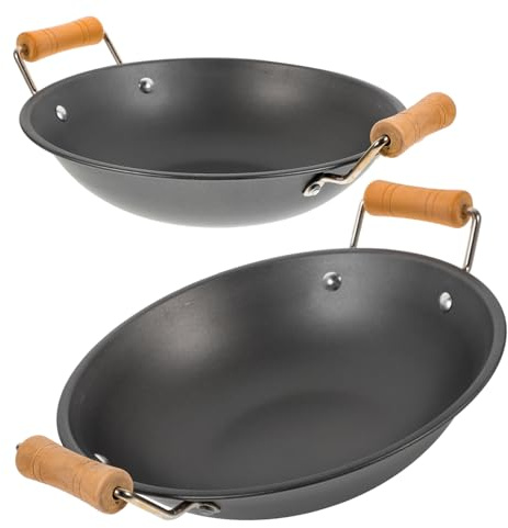 Ciieeo 2pcs Spill Pot Household Hot Pot Wooden Handle for Kitchen Use Made of Stainless Steel Material for Soup Noodle Random Color