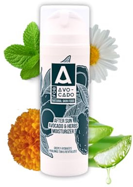 A for Avocado Après-soleil hydratant à l'avocat, à la noix de coco et aux huiles végétales - Lotion après-soleil apaisante à l'huile de noix de coco, camomille et calendula - 150 ml