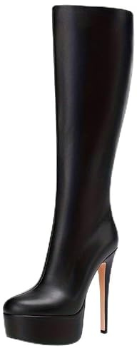 Feinlina Bottes hautes en cuir noir pour femme - Talon pointu sexy
