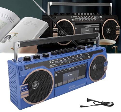 OZTYSGXM Classic 80s Style Retro Bluetooth Cassette Recorder, 5.0 Bluetooth Speakers, Dual Power Supply, Cassette Tape Player Recorder Boombox for Family Gatherings,Blue