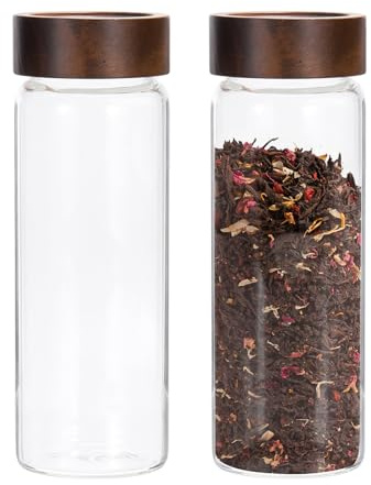 sourcing map 2 Pcs Glass Jar with Ball Cork, 500ml Clear Glass Bottles with Cork Glass Canisters for Candy, Food, Coffee Bean, Nut, Spice, Tea, Brown