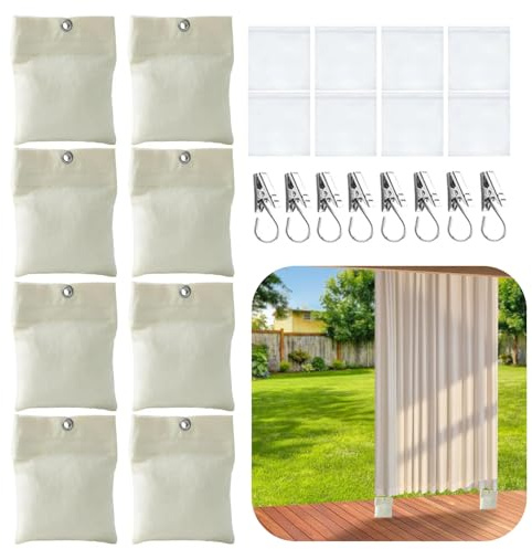 Outdoor Vorhang Beschwerer, 8 Pack Vorhang Gewichtstasche mit Metallklemmen, Vorhang Beschwerer Sandsack mit Selbstklebender Verschluss, Tragbare Sandsack Beschwerer für Garten Pavillon Vorhänge (A)