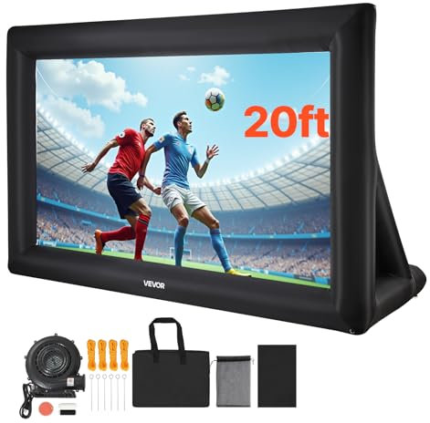VEVOR Pantalla de Cine Inflable 423 x 240 cm Tela 600D Lavable con Bolsa de Almacenamiento Portátil Fácil de Instalar Pantalla de Proyección para Exteriores, Cine en casa, Fiestas, Marco Negro