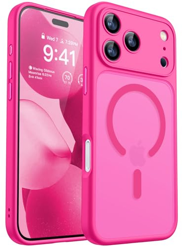 CANSHN Cover Magnetica per iPhone 17 Pro(6,3 Pollici), Compatibile con MagSafe, [Protezione Completa Della Fotocamera], Custodia Traslucida Opaca Protettiva Sottile Antiurto,Rosa Calda