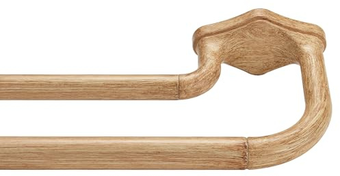Lwiiom Brown Wood Grain Double Curtain Rods For Windows 28-48 Inch,Heavy Duty Double Curtain Rod with Aluminum Finials and Bracket,Adjustable Double Window Rods For Blackout Or Room Darkening Panels