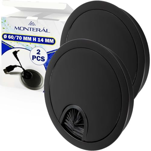 2X Tapa Pasacables Escritorio Ø60/70x14 mm - Tapa Mesa Cables Color Negro | MONTERAL