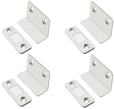 Paquete de 4 cierrapuertas magnéticos resistentes for muebles, armarios, armarios, puertas con imán y tornillo/pegatina en forma de L, ultrafino