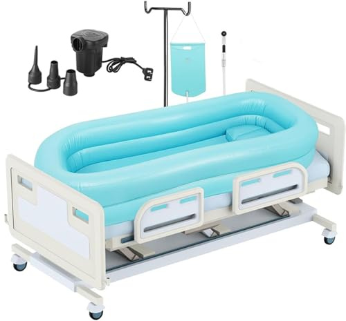 JuanNest Kit De Baignoire De Douche Gonflable, Système De Douche Simple Au Lit, Aide Au Bain Au Lit pour Handicapés,Personnes Âgées,Alitées,Baignoire Pliable avec Sac À Eau Et Pompe À Air,212×96×37cm