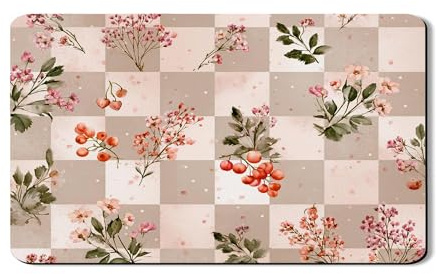 Floral Dish Drying Mats For Kitchen Counter, Vintage Peach Floral Absorbent Rubber Dish Drainer Mat, Spring PU Leather Drying Pad For Coffee Bar Protector 12x20 Inch
