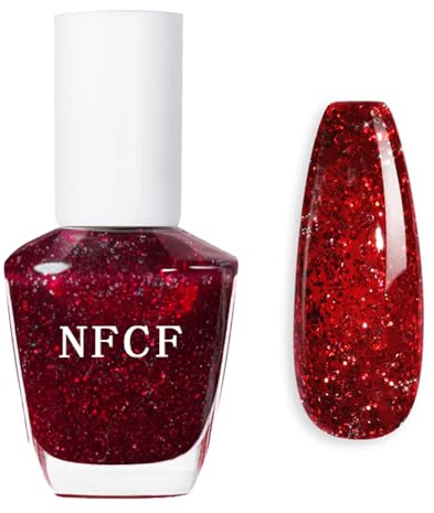 Glitter Nail Varnish - Flash Shinny Wine Red Nail Polish - Quick Drying & Long Lasting Burgundy Red Nail Polish - No Need Baking & Easy to Apply Nail Varnish for Women