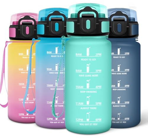 Baramumu Borraccia, 0.5L Senza BPA, Borraccia con Cannuccia, Adatto Gassato, A Prova di Perdite, Bottiglia Motivazionale, Bottiglia Acqua, Borracce Acqua per Scuola, Palestra, Campeggio - Blu&verde