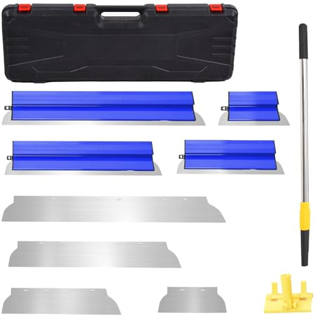 Flächenspachtel Set, Inkl. Fassadenspachtel 800mm, 600mm, 400mm, 250mm Glättspachtel, Teleskopgriff, Transportkoffer Und Austauschbarer Edelstahlklinge 0,3mm Für Ansatzfreies Spachteln
