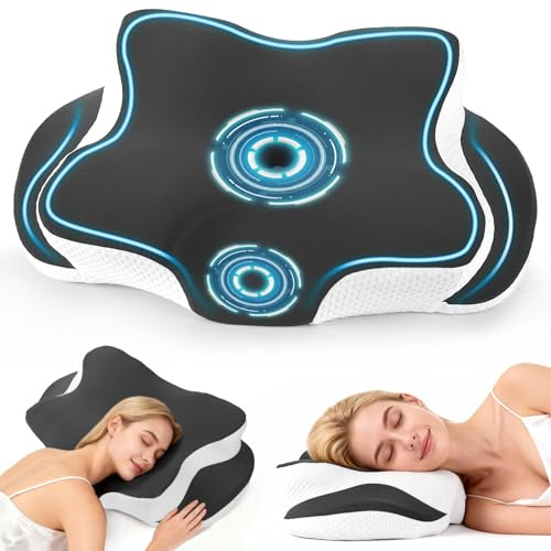 ZRSDIXKI Nackenkissen Kopfkissen - Nackenschmerzen Schlafkissen Pillow Kissen - Memory Foam Kissenfor Sleeping - Ergonomisch Seitenschläferkissen für Seiten, Rücken & Bauchschläfer,Schwarz