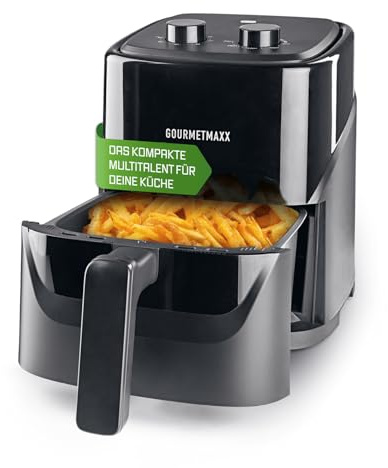 GOURMETmaxx Friteuse à air chaud - 3,2 l - 1300 W - Noir - Mécanique avec minuterie et régulateur de température - Friteuse à air compacte pour frire faible en gras - Pour frire, rôtir, griller et