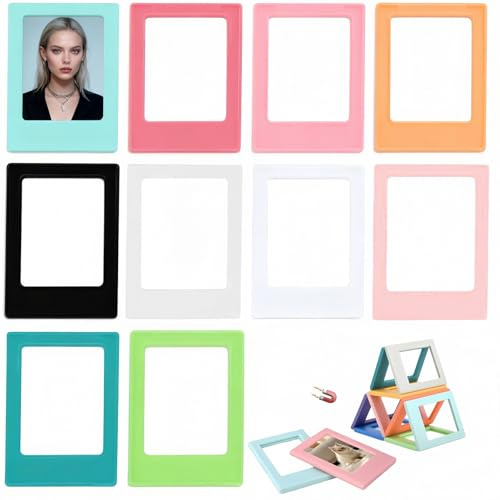 10 Stück Magnetische Bilderrahmen Bunt, 8.9x6.6cm Magnetic Photo Frame, Mini Bilderrahmen Kompatibel mit Polaroid Fujifilm Instax, Bunt Kühlschrank Magnetbilderrahmen, DIY Fotorahmen für Fotos