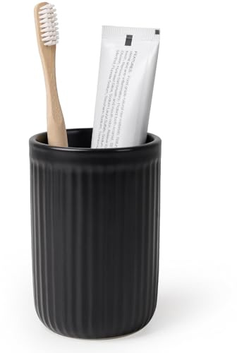 Bosilunlife Zahnputzbecher Schwarz Zahnbürstenhalter, Keramik Zahnbürstenhalter & Badezimmerbecher, einfacher Stil Zahnputz Tasse für Zahnbürste und Zahnpasta, Pinselhalter Ø 7.9X 11,8 cm