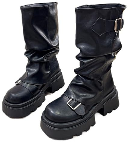 Vintage Maillard Mid-Boots ny brittisk stil tjock botten ökade bruna byxor ankelstövlar, Svart, 36.5 EU