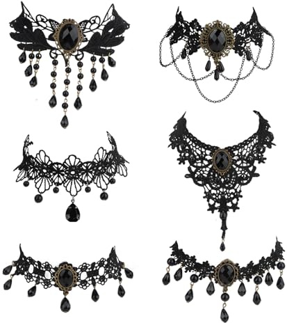 Xanthelle Choker, 6 Stück Gothic Schmuck, Choker Schwarz, Gothic Halsband Goth Kette Damen