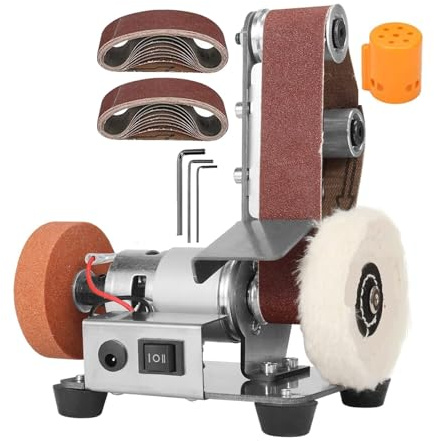 Lijadora de banda, Mini lijadora de banda eléctrica escritorio, pulidora vertical, afiladora amoladora angular for bricolaje con 10 bandas sujeción