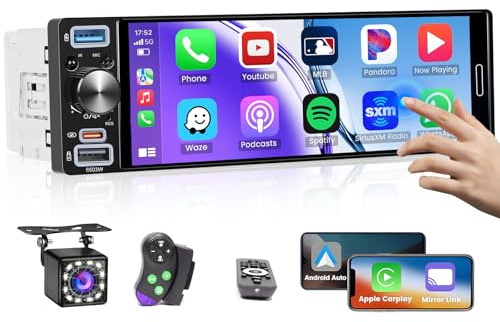 Hikity 6.5 1 DIN CarPlay Radio Coche con Bluetooth FM RDS | Incell Pantalla Táctil Android Auto Cámara Trasera Mirror Link EQ Control del Volante USB AUX