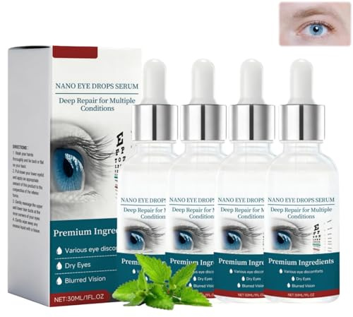 Augentropfen Gegen Trockene Augen,Befeuchtung,Langanhaltend,Hyaluron Augentropfen Trockene Augen,Nano Eye Drop Serum,Augenpflege Tropfen,30ML(4 Stück)