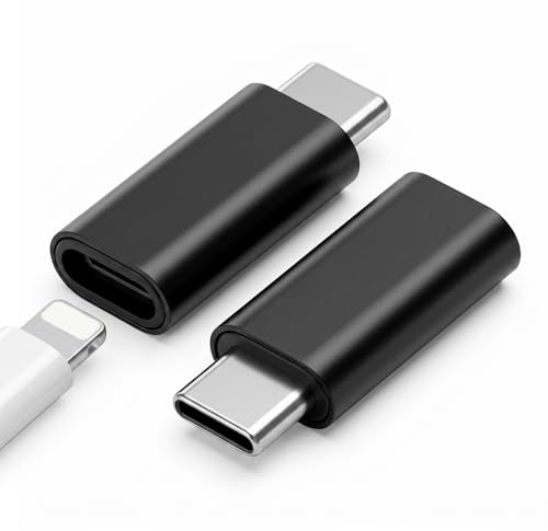 leizhan Adaptateur USB-C mâle vers Lightning Femelle (Lot de 2), Prend en Charge la Recharge Rapide à 27W et 480 Mbps Transfert de Données, en Alliage D'aluminium – Noir