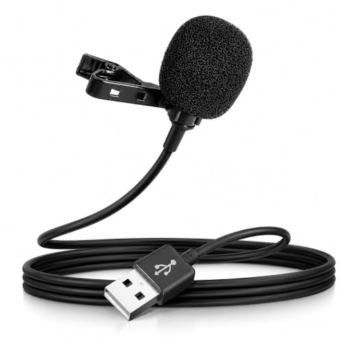 YFYWINSH Microfono Lavalier USB, Micro PC, Micro Cravatta con Cavo e Pinza, Mini Micro Mikrofon Professionale per PC Mac Laptop Gaming Podcast Registrazione Video, Plug & Play, Parabrezza Incluso