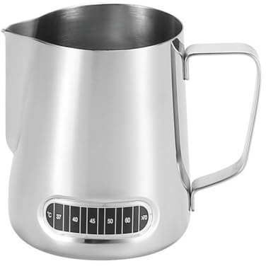 BildeeMait Barista Latte Art Pitcher mit integriertem Thermometer, 350 ml Edelstahl-Milchkännchen mit ergonomischem Griff und Messungen
