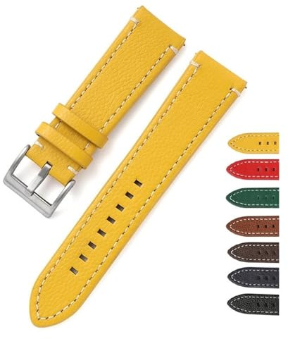 FYYFS Dubbelsidigt läder 18 mm 20 mm 22 mm 24 mm klockband Quick Release Klockarmband Herr Dam Gul Röd Svart Klocktillbehör(Yellow,18mm)